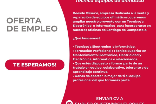 Oferta de empleo para técnico/a Informático/a